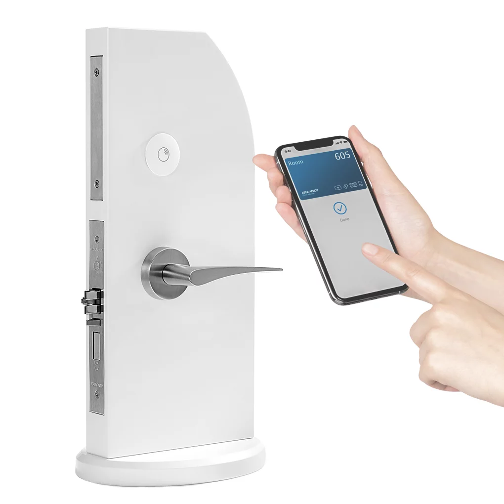 Sleek, minimalist design with all components integrated inside the door.